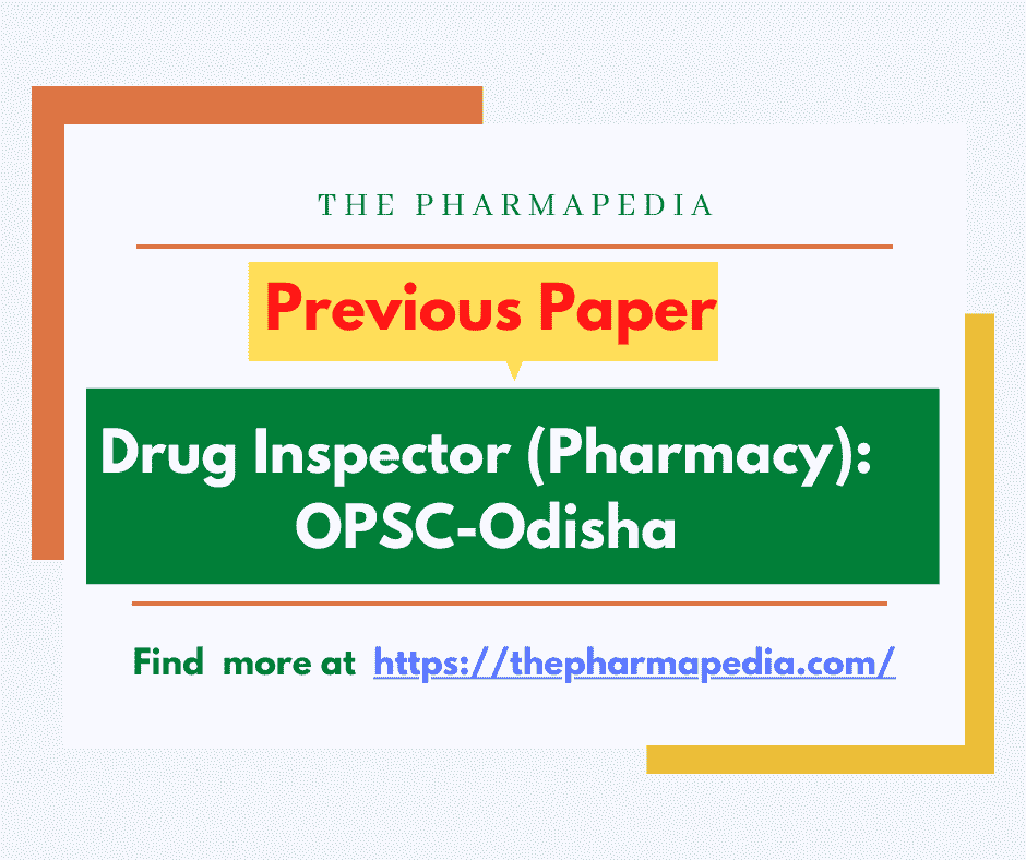 Drug Inspector, OPSC, Odisha, Question paper,