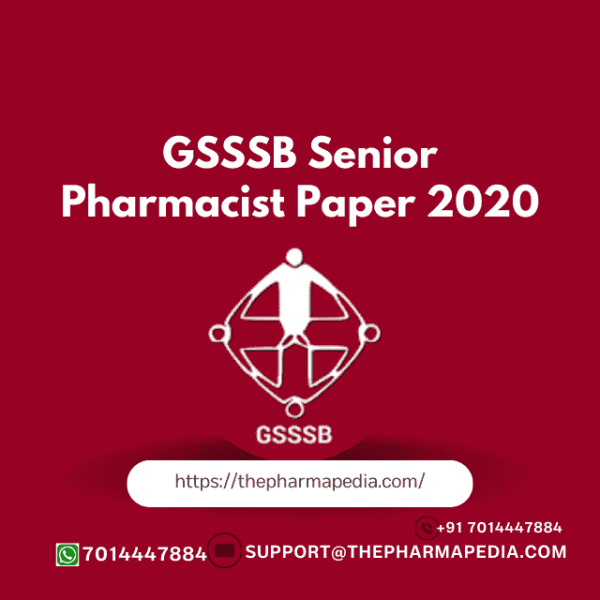 GSSSB, 2020, Pharmacist, Senior, Question, paper
