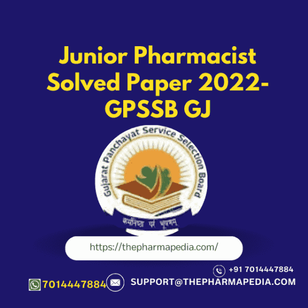 Junior, Pharmacist, 2022, Question, Paper, Solved, Answer Key, GJ, Gujarat, Panchayat, Service, Selection, Board