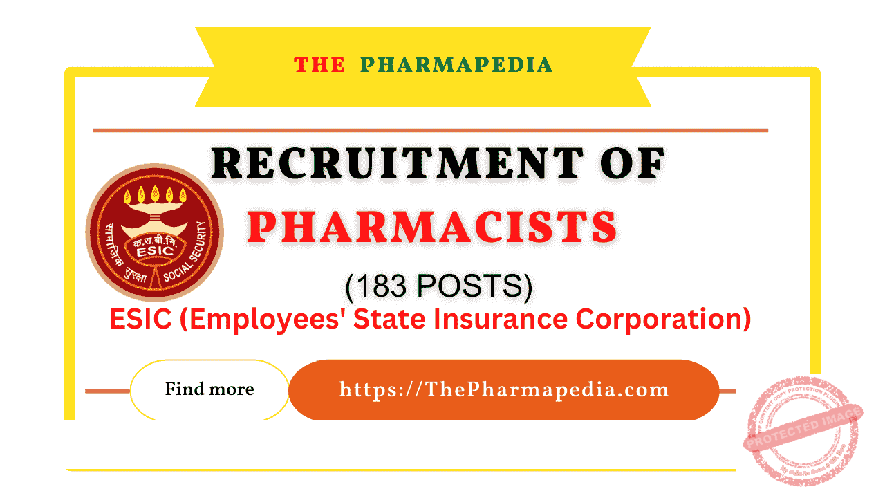 pharmacist, vacancy, pharma job, ESIC, Hospital, Pharmapedia,