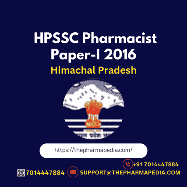 HPSSC, Himachal pradesh, Pharmacist, Question, Paper, Solved, Answer key, 2016, Pharmapedia