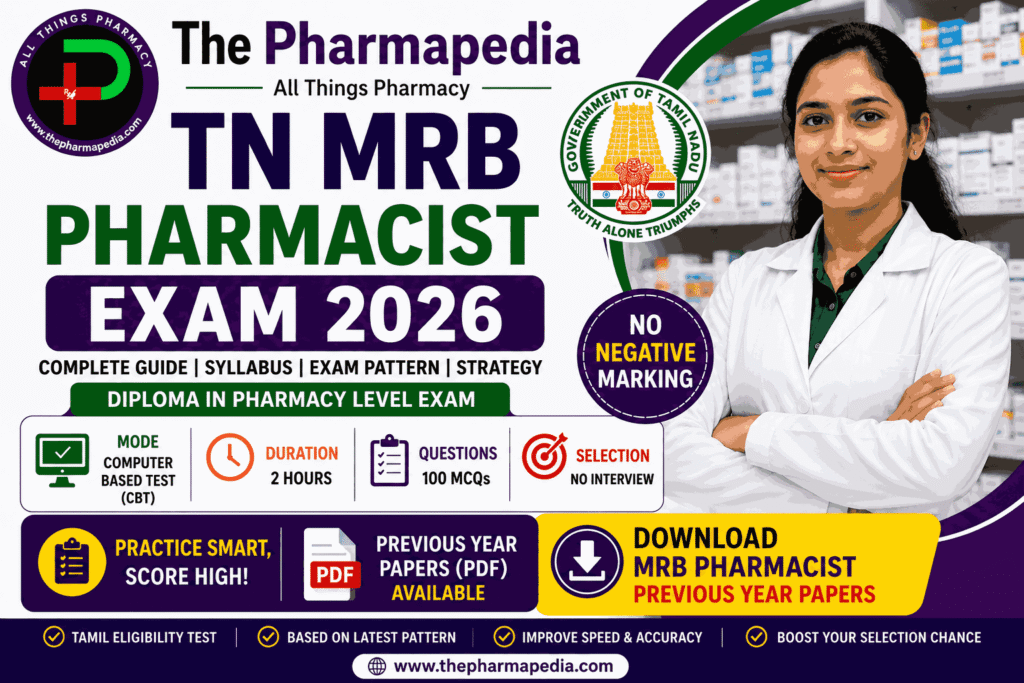 TN MRB Pharmacist Exam 2026 exam pattern syllabus CBT no negative marking previous year papers The Pharmapedia