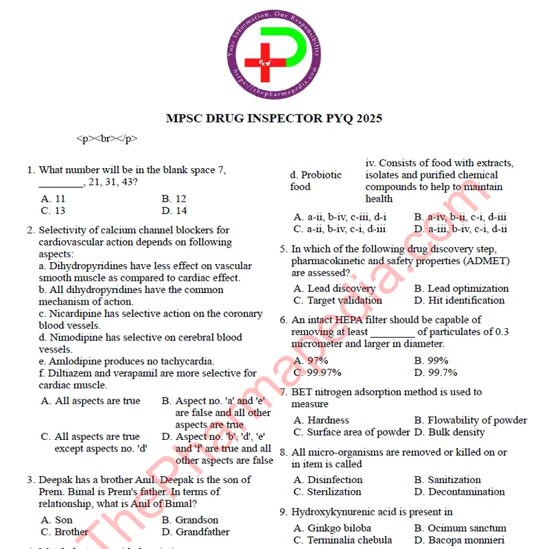 MPSC Drug Inspector & Assistant Commissioner (Maharashtra FDA) Previous Year Papers PDF | Solved with Answer Key - Image 2