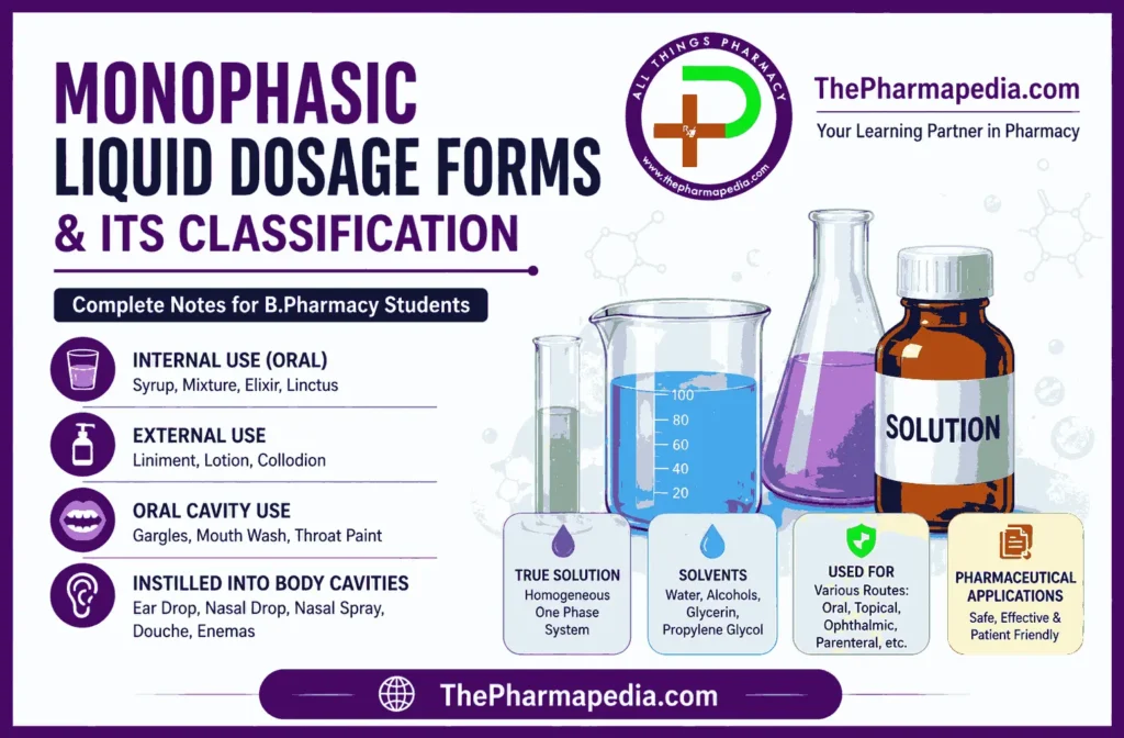 Monophasic Liquid Dosage Form and classification chart for pharmacy students