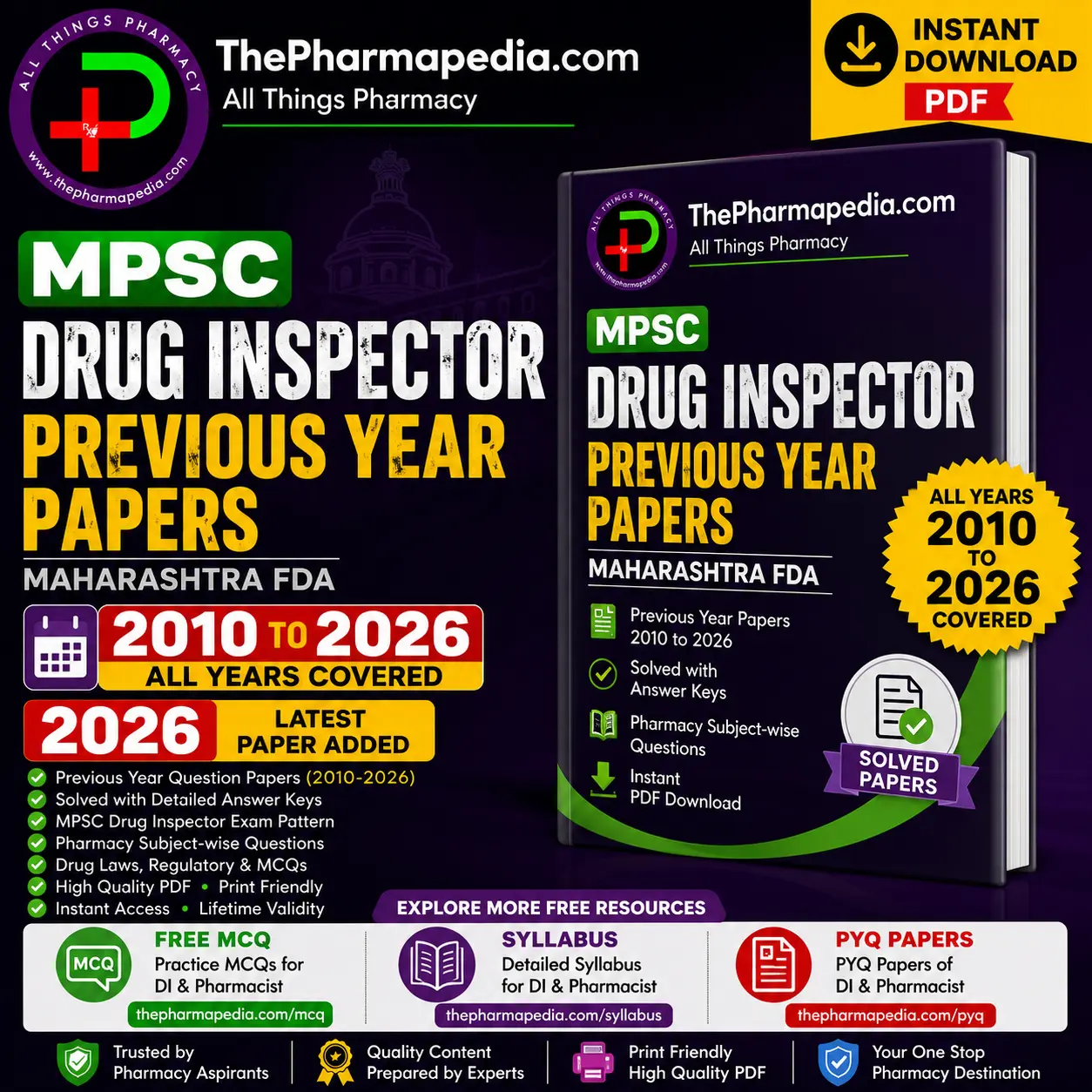 MPSC Drug Inspector and Assistant Commissioner FDA previous year question papers PDF bundle.