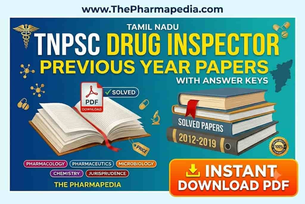 TNPSC Drug Inspector Previous Year Question Papers PDF Cover by The Pharmapedia