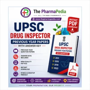 UPSC Drug Inspector previous year question papers PDF booklet cover with answer keys by The Pharmapedia