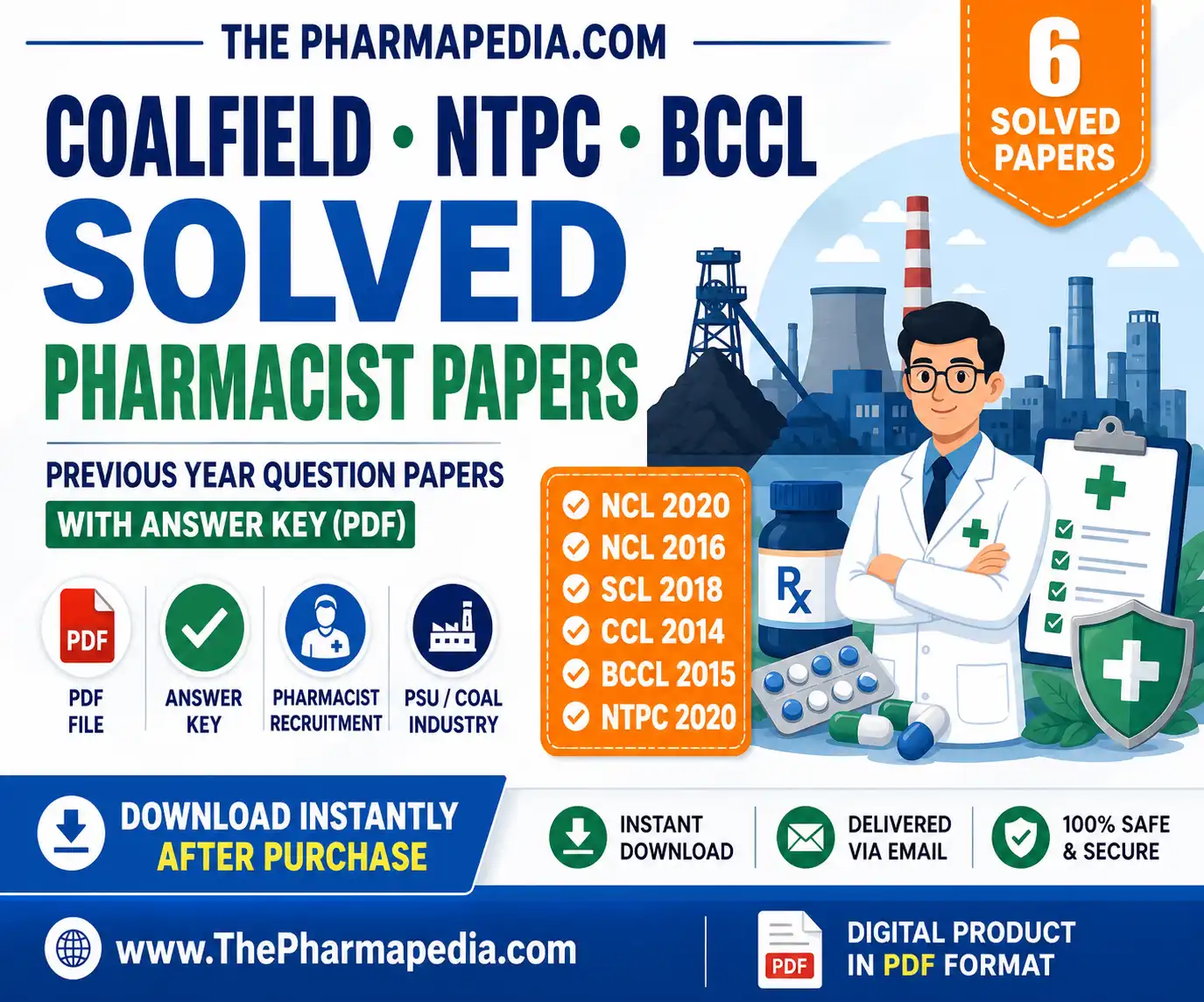 Coalfield NTPC BCCL Pharmacist Solved Previous Year Question Papers PDF with Answer Key – Instant Download Pharmapedia