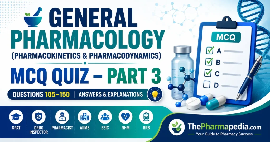 General Pharmacology Pharmacokinetics and Pharmacodynamics MCQ Quiz Part 3 with Answers and Explanations