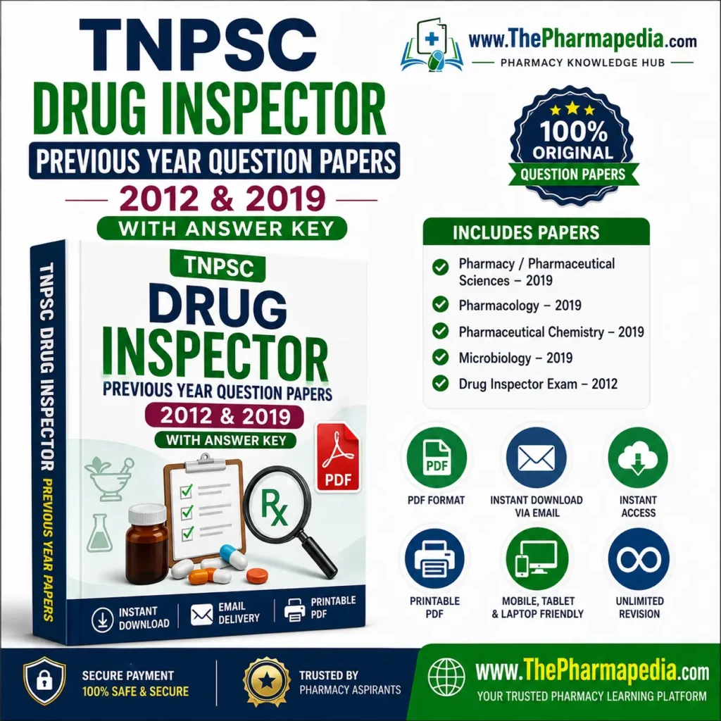 TNPSC Drug Inspector Previous Year Question Papers PDF with Answer Key | Instant Download | ThePharmapedia
