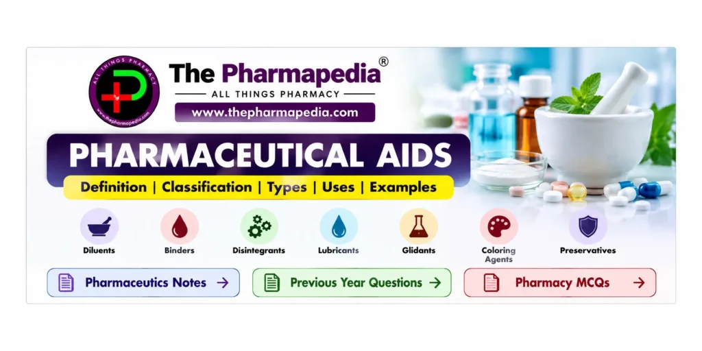 Pharmaceutical aids study notes and classification chart for pharmacy students.