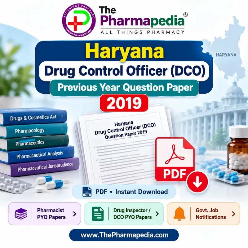 Haryana Drug Control Officer (DCO) Previous Year Question Paper 2019 PDF